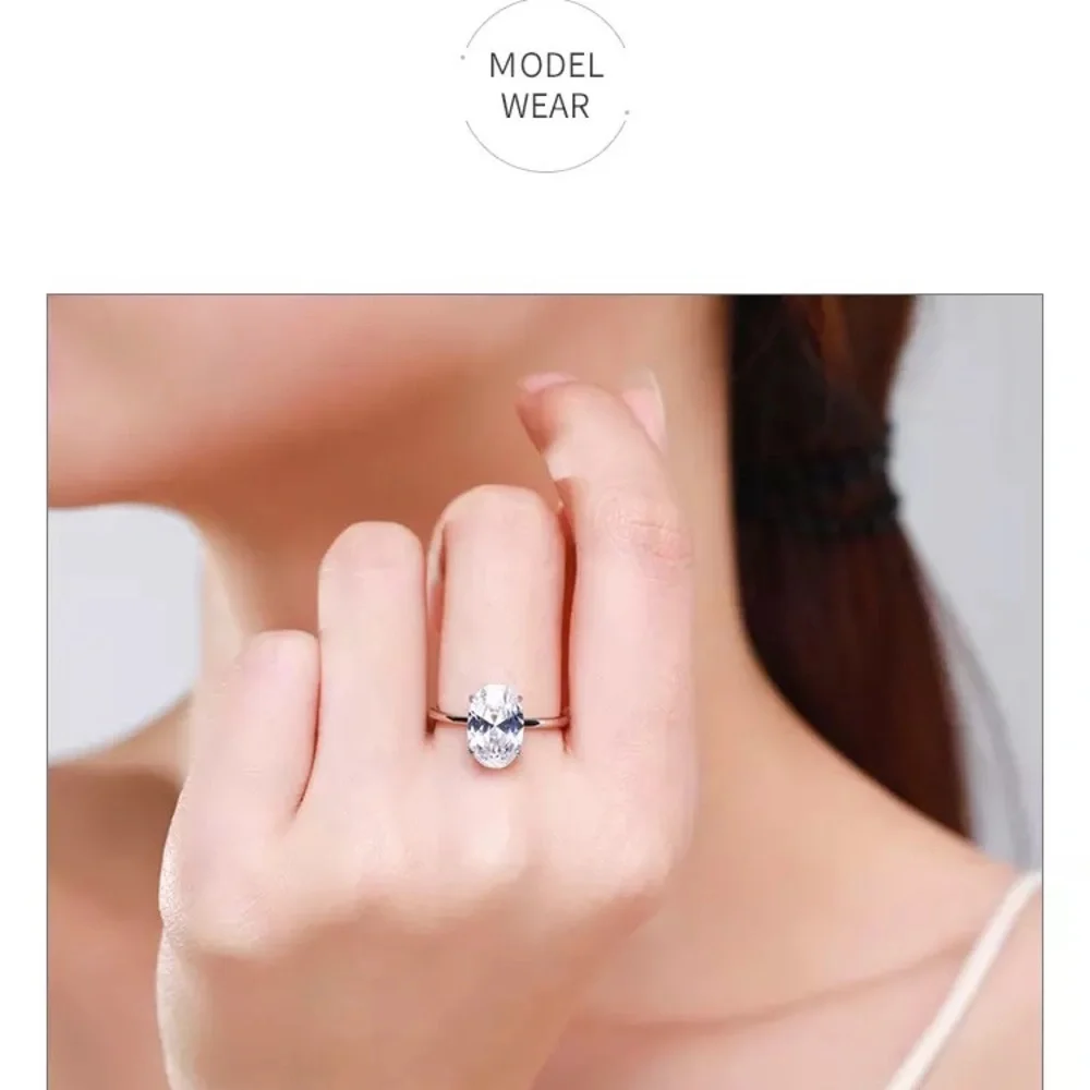 3Ct OVAL Cut VVS Square 4 Prong Setting Solitaire 925 Ring